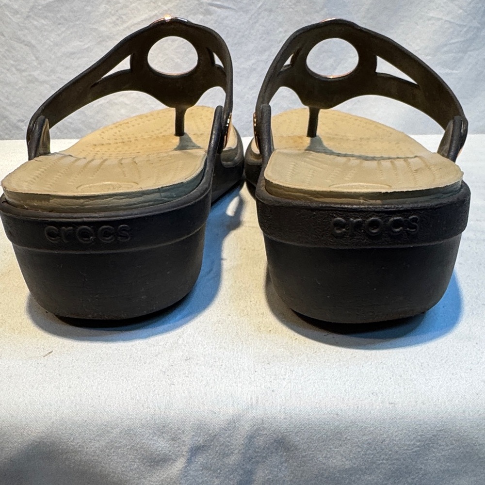 CROCS Black and Tan Women's Sandals - Picture 7 of 9
